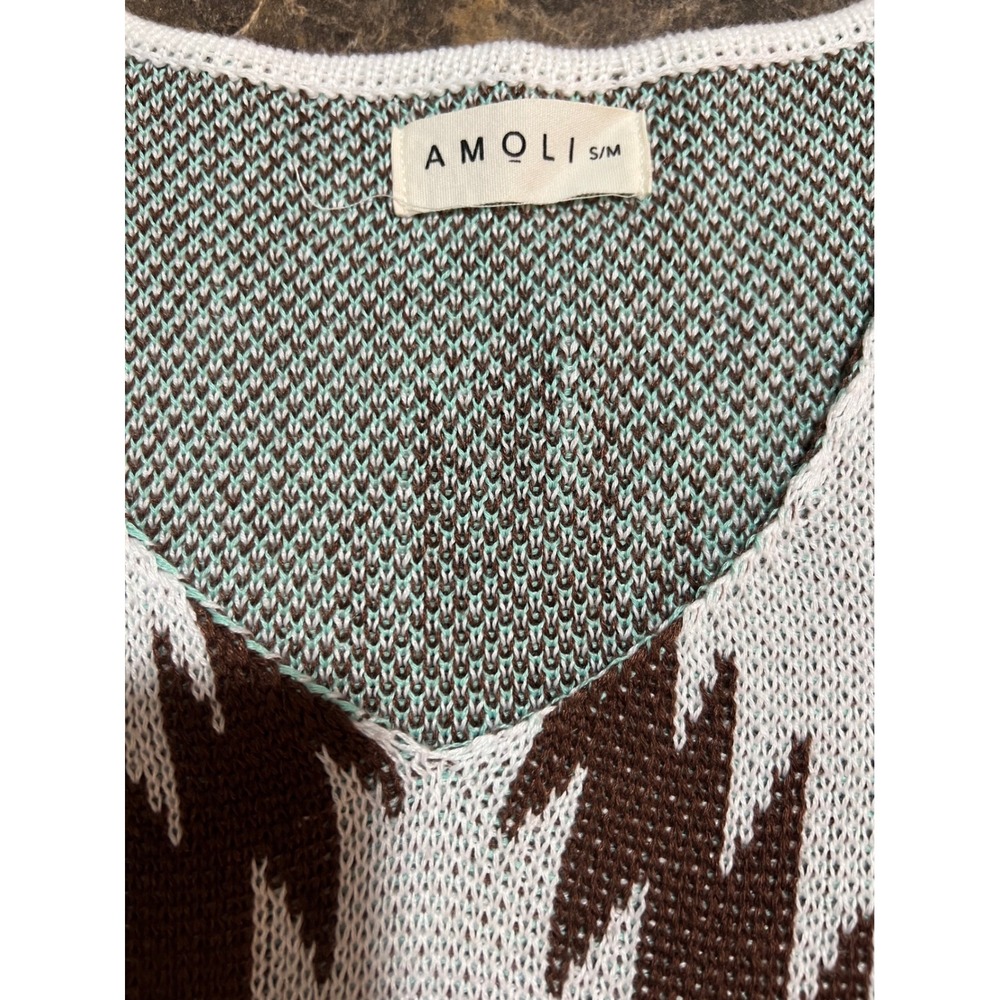 Amoli Womens Southwestern Geometric Knit Tank Top V-Neck Sweater Vest White S/M - Picture 4 of 7